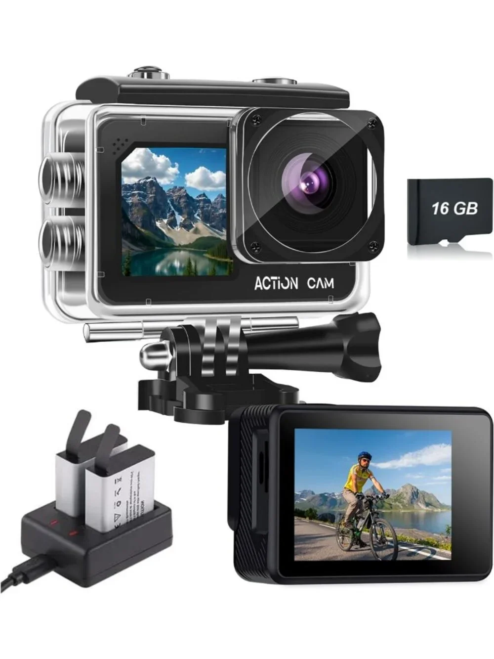 Waterproof Dual Screen Action Camera 1080P 16MP - Perfect for Adventure & Travel